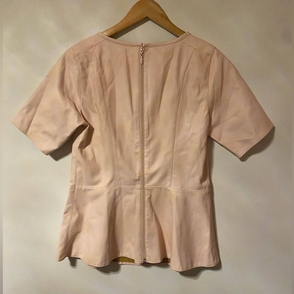 DENNIS BASSO faux leather like new pink top - Picture 3 of 5
